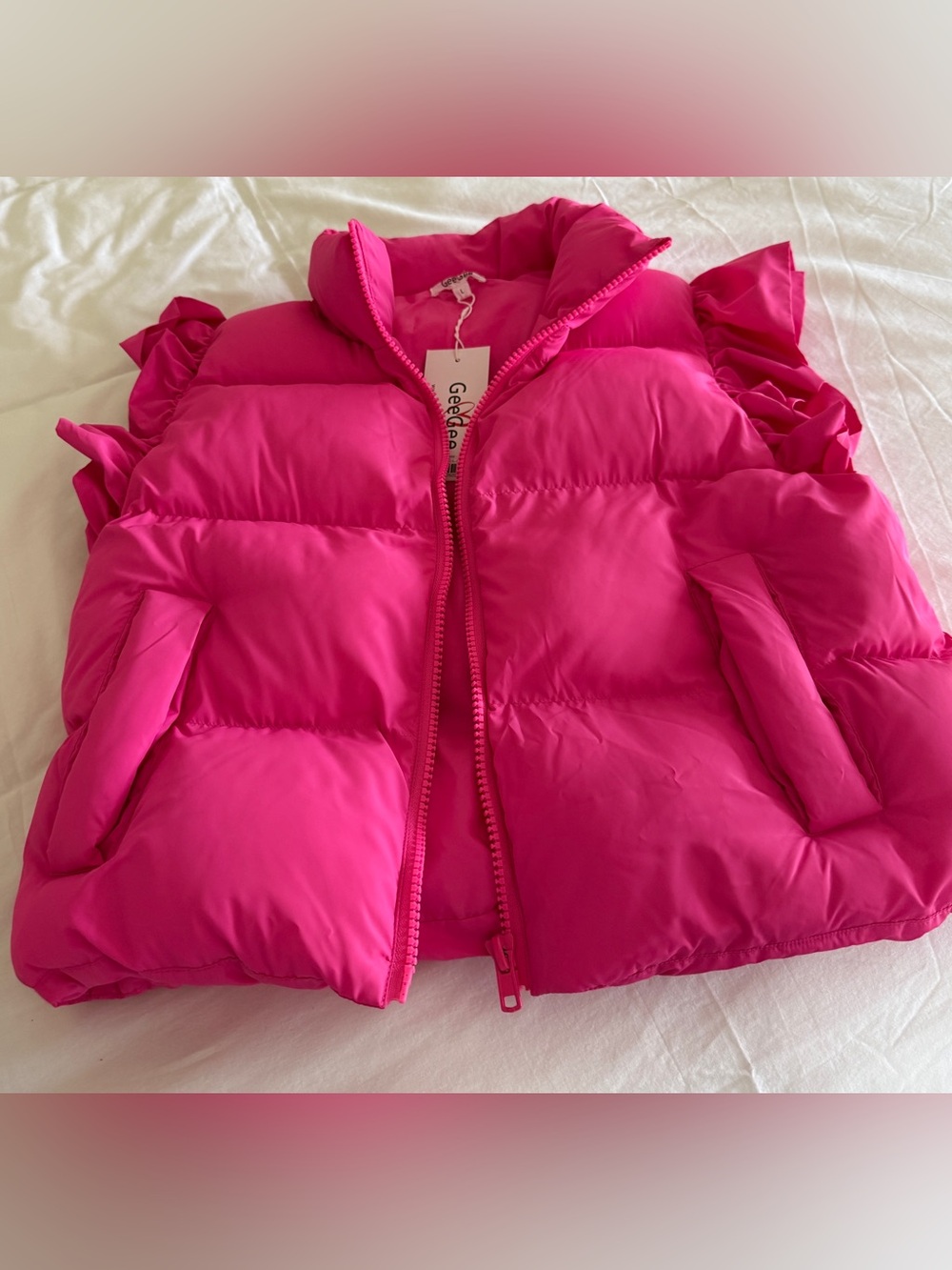 GeeGee Clothing Cloud Flutter Vest. Barbie pink. Large. NWT.
